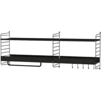 String Lange Wandgarderobe mit Kleiderstange Schwarz