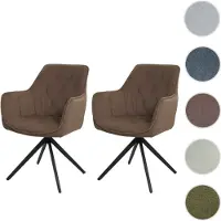 Mendler 2er-Set Esszimmerstuhl HWC-L80, Küchenstuhl Polsterstuhl Stuhl mit Armlehne, drehbar, Metall Stoff/Textil braun