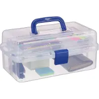 Relaxdays Aufbewahrungsbox 9 Fächer, Sortierbox Bastelmaterial, Künstlerbedarf, HBT 14 x 33 x 19,5 cm, transparent-blau