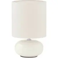 Eglo Tischlampe Trondio, Tischleuchte aus Keramik und Textil, Nachttischlampe in Weiß, Wohnzimmerlampe, Lampe mit Schalter, E14 Fassung
