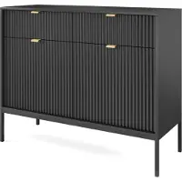 Selsey Sideboard Vellore Kommode 2-türig mit 2 Schubladen, Schwarz mit geriffelten Fronten, 104 cm