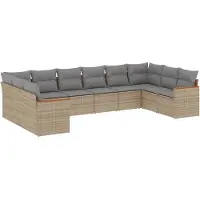 vidaXL 10-tlg. Garten-Sofagarnitur mit Kissen Beige Poly Rattan