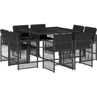 vidaXL 9-tlg. Garten-Essgruppe mit Kissen Schwarz Poly Rattan