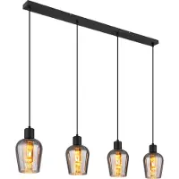 Globo Lighting Hängeleuchte Metall schwarz matt, Glas rauchfarben, Kabel PVC schwarz, Höhe kürzbar, LxBxH: 1035x135x1500mm, exkl. 4x E27 40W 230V
