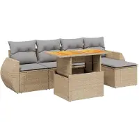 vidaXL 6-tlg. Garten-Sofagarnitur mit Kissen Beige Poly Rattan