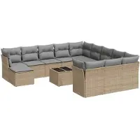 vidaXL 13-tlg. Garten-Sofagarnitur mit Kissen Beige Poly Rattan