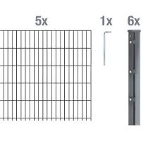 Alberts Doppelstabmattenzaun 6-5-6, Matten 2,50 m, Höhe 1,83 m, Länge 15 m, anthrazit, Zaun als Komplettset, Pfosten mit Klemmlasche 60x40 mm