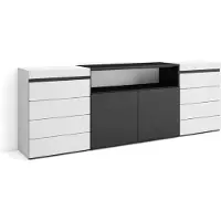 Skraut Home Kommode mit Schubladen, 214x35x75 cm, Für Schlafzimmer, Sideboard, Schrank, Weiß und Schwarz