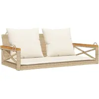 vidaXL Hängebank mit Kissen Beige 109x62x40 cm Poly Rattan