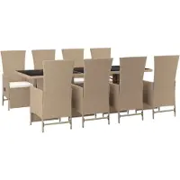vidaXL 9-tlg. Garten-Essgruppe mit Kissen Beige Poly Rattan