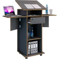 VCM Holz mobiles Rednerpult | Maße ca. H. 107 bis 128 cm x B. 60 bis 123 cm x T. 44 cm | rollbar mit Schublade | Stehpult | Stehtisch - Salia