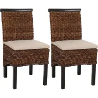 Mendler Esszimmerstuhl Acireale, Korbgeflecht (2er-Set) dunkel, mit Kissen