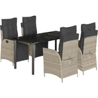 vidaXL 5-tlg. Garten-Essgruppe mit Kissen Hellgrau Poly Rattan
