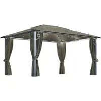 Syfax Pavillon mit Vorhängen & LED-Lichterkette 400x300 cm Taupe Alu