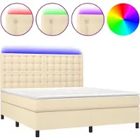 Syfax Boxspringbett mit Matratze & LED Creme 180x200 cm Stoff