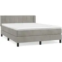 Syfax Boxspringbett, für erholsamen Schlaf, Samt Hellgrau, Taschenfederkernmatratze, mittelharte Unterstützung, höhenverstellbares Kopfteil, 140x190 cm
