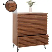 Mendler Kommode HWC-M49, Sideboard Schrank Highboard, 3D-Design 3 Schubladen MDF Metall 94x80x45cm Walnuss-Optik