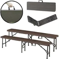 En.casa Klappbank-Set ‘Lillestrøm’ 2-tlg. Metallgestell 180 x 25 x 43 cm Holzoptik, Dunkelbraun