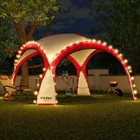 Swing&Harmonie LED Event Pavillon XXL DomeShelter 450cm Garten inkl. Solarmodul Designer Gartenzelt Camping Partyzelt mit Beleuchtung - rot