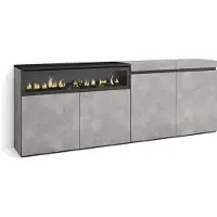 Skraut Home Sideboard, Highboard, 200x35x75cm, 4 Türen, Elektrokamin. farbe Zementgrau