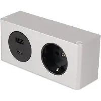 Kalb Material für Möbel kalb | 2-fach Steckdosenleiste 1x 230V Steckdose und USB A/C Anschluss silber