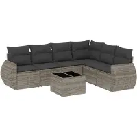 vidaXL 7-tlg. Garten-Sofagarnitur mit Kissen Grau Poly Rattan
