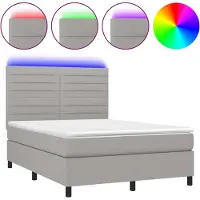 Syfax Boxspringbett mit Matratze & LED Hellgrau 140x200 cm Stoff