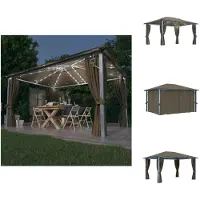vidaXL Pavillon mit Vorhängen & LED-Lichterkette 400x300 cm Taupe Alu - Pavillons & Partyzelte