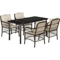 vidaXL 5-tlg. Garten-Essgruppe mit Kissen Braun Poly Rattan