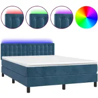 Syfax Boxspringbett mit Matratze & LED Dunkelblau 140x200 cm Samt