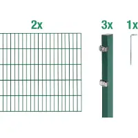 Alberts Doppelstabmatten Zaun, Höhe 200 cm, Länge 4 m, Zaun-Komplettset zum Einbetonieren, grün, Pfosten 60x40 mm