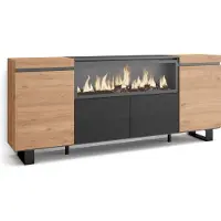 Skraut Home Sideboard, Highboard, 208x35x87cm, 4 Türen, Elektrokamin XXL, Industriedesign, Eiche Schwarz