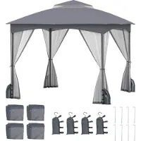Costway 3x3m Pavillon mit Moskitonetz, 4 Sandsäcken & Doppeldach, wasserdicht, stabil, Winterfest, Partyzelt, Gartenpavillon Grau