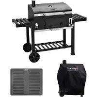 TAINO HERO XXL Holzkohlegrill Set Abdeckhaube Grillplatte Smoker Grillwagen BBQ