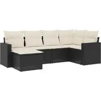 vidaXL 6-tlg. Garten-Sofagarnitur mit Kissen Schwarz Poly Rattan