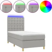 Syfax Boxspringbett mit Matratze & LED Hellgrau 80x200 cm Stoff