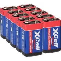 Xcell 10x Lithium 9V Block Hochleistungs- Batterien für Rauchmelder / Feuermelder - 10 Jahre Batterie Lebensdauer