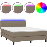 Syfax Boxspringbett mit Matratze & LED Taupe 140x190 cm Stoff