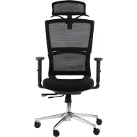 Stema Drehbarer ergonomischer Bürostuhl TRENT, Chromgestell, Lordosenstütze, verstellbare Armlehnen, verschiebbarer Sitz (vorne - hinten), Schwarz