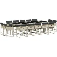 vidaXL 15-tlg. Garten-Essgruppe mit Kissen Hellgrau Poly Rattan