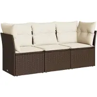 vidaXL 3-tlg. Garten-Sofagarnitur mit Kissen Braun Poly Rattan