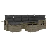 vidaXL 7-tlg. Garten-Sofagarnitur mit Kissen Grau Poly Rattan