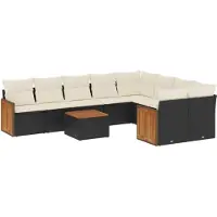 vidaXL 10-tlg. Garten-Sofagarnitur mit Kissen Schwarz Poly Rattan