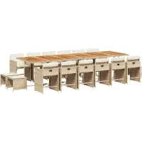 vidaXL 17-tlg. Garten-Essgruppe mit Kissen Beige Poly Rattan