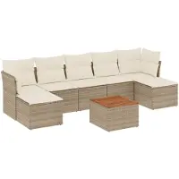 vidaXL 8-tlg. Garten-Sofagarnitur mit Kissen Beige Poly Rattan