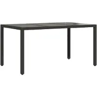 Syfax Gartentisch mit Glasplatte Schwarz 150x90x75 cm Poly Rattan