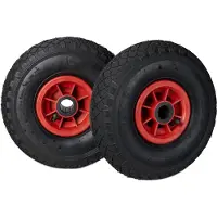 Relaxdays 2er Set Sackkarrenrad, 3.00-4, luftbereift, Ersatzrad mit Kunststofffelge, 260x85mm, Ø Achse 25mm, schwarz-rot