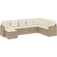 vidaXL 8-tlg. Garten-Sofagarnitur mit Kissen Beige Poly Rattan