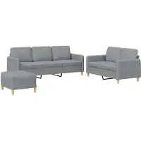 vidaXL 3-tlg. Sofagarnitur mit Kissen Hellgrau Stoff