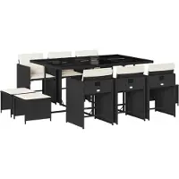 vidaXL 11-tlg. Garten-Essgruppe mit Kissen Schwarz Poly Rattan